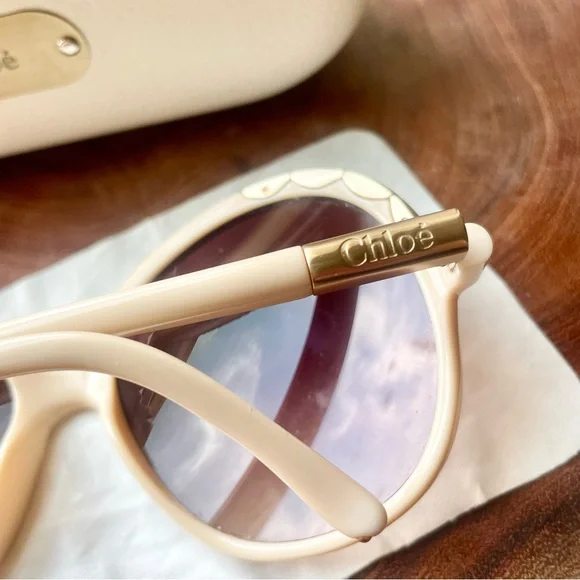 Chloe Cream Scallop Accent Vintage Sunglasses - Picture 6 of 12